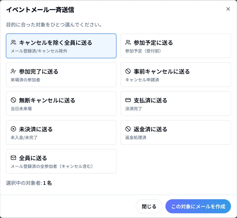 宛先を選ぶダイアログ